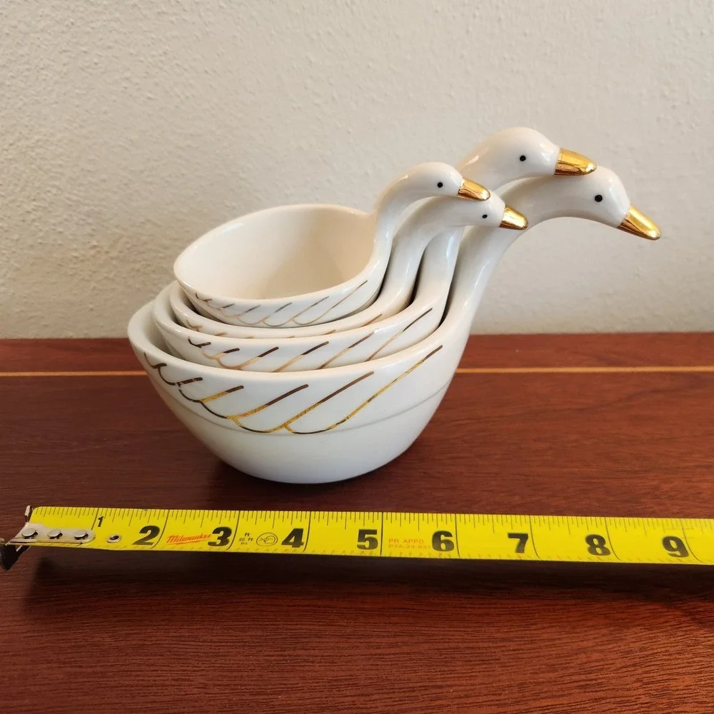 Anthropologie Swan Measuring Cups Set of 4 Goose Bird Cream Gold Ceramic